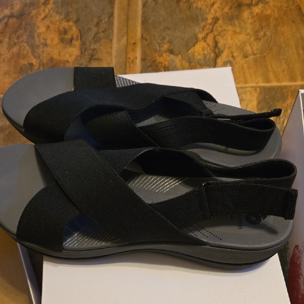 Cloudsteppers by Clarks Black Stretch Crossover Sandals